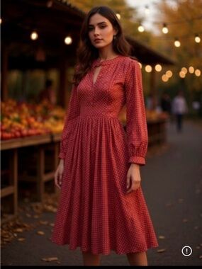 Vintage Red Polkadot Feminine Romantic Secretary Fit&Flare Midi Dress Croquette